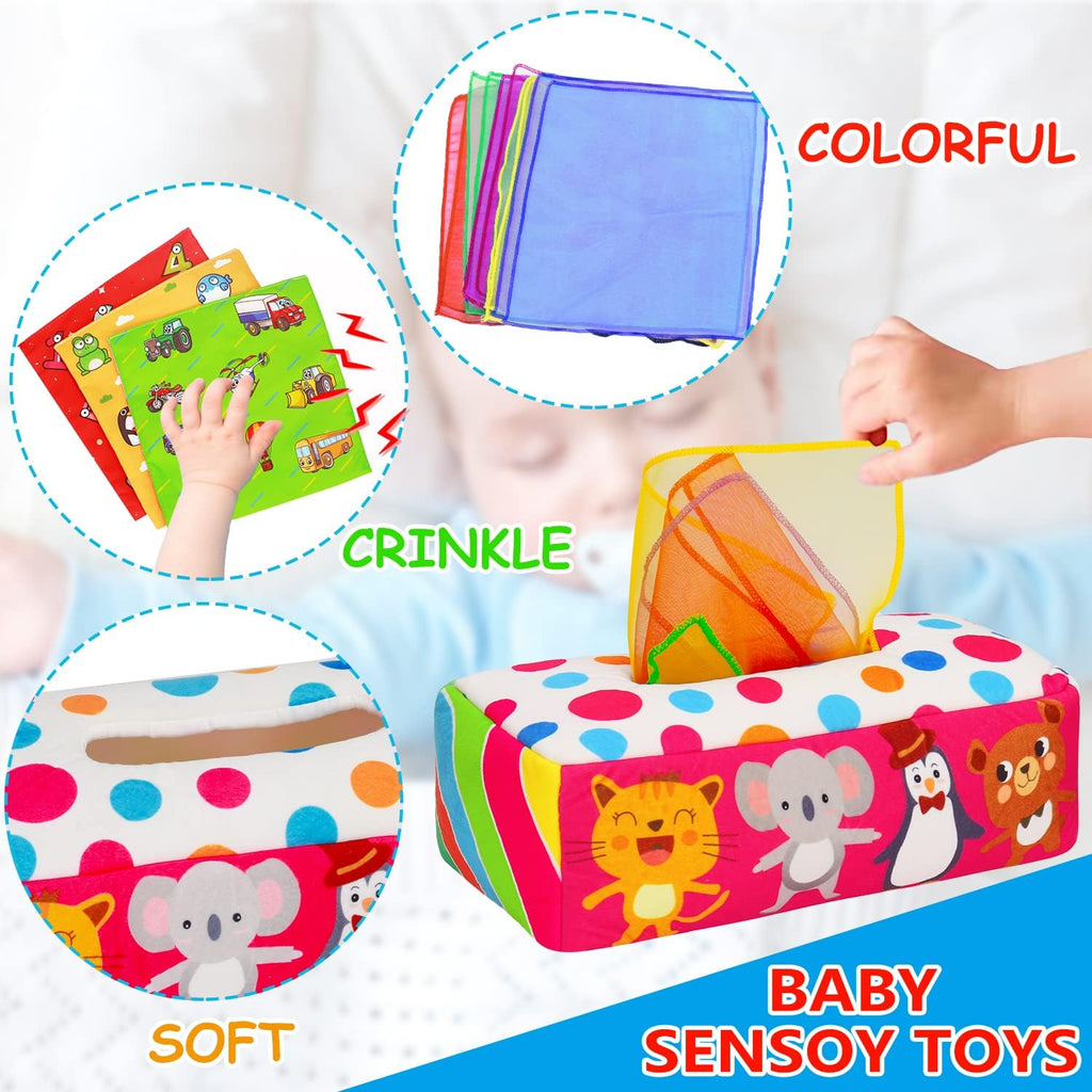 Thremhoo Baby Toys 3 4 5 6 7 8 9 12 Month Old Montessori Tissue Box Toys for Babies Infants 0-6 6-12 Months Sensory Educational Crinkle Toy Developmental Gift for 1 2 Year Old Boys Girls Toddlers